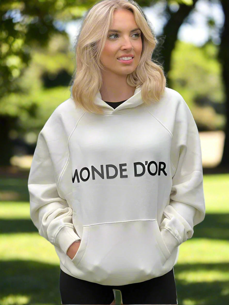 Women's White pullover Hoodie with kangaroo pockets