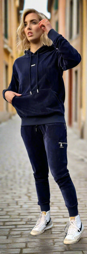 womens navy velour hoodie