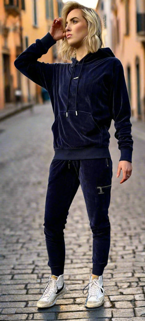 women's velour navy tracksuit set