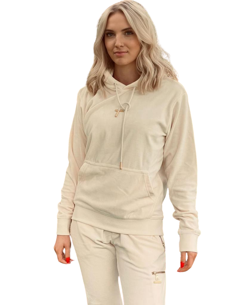 womens beige velour tracksuit set