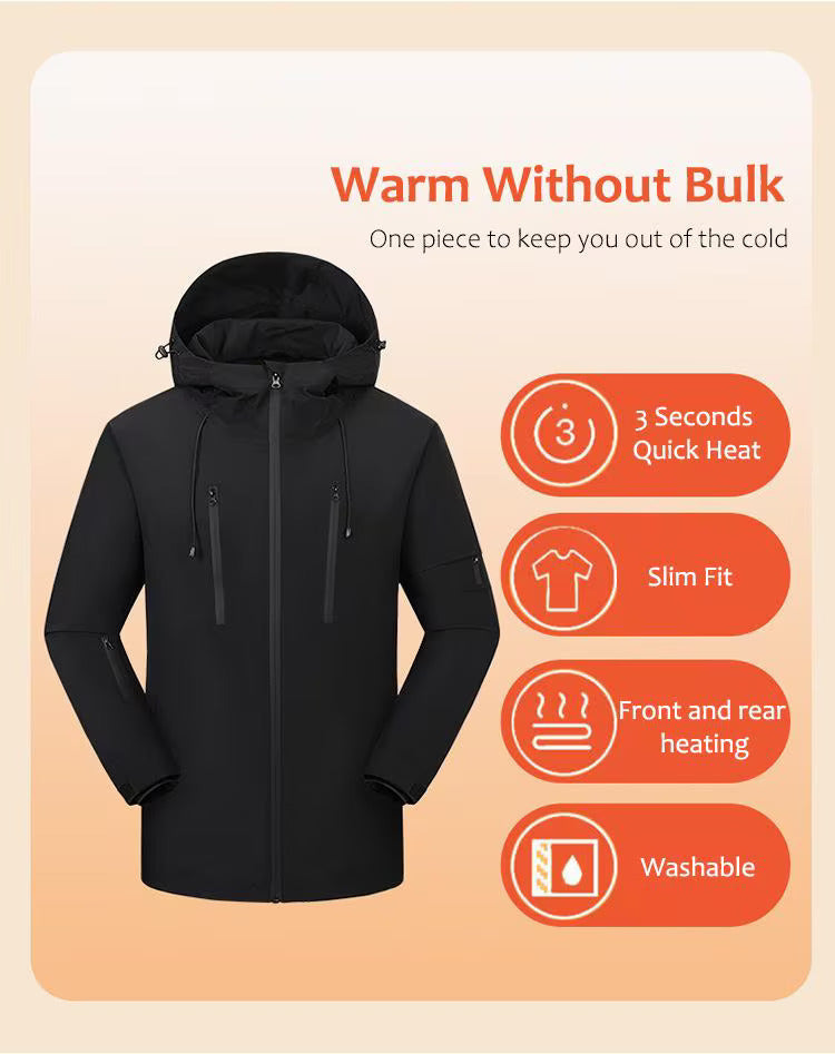 Men and Womens 5 area Winter Hooded Outdoor Heated Coat - Monde D'or