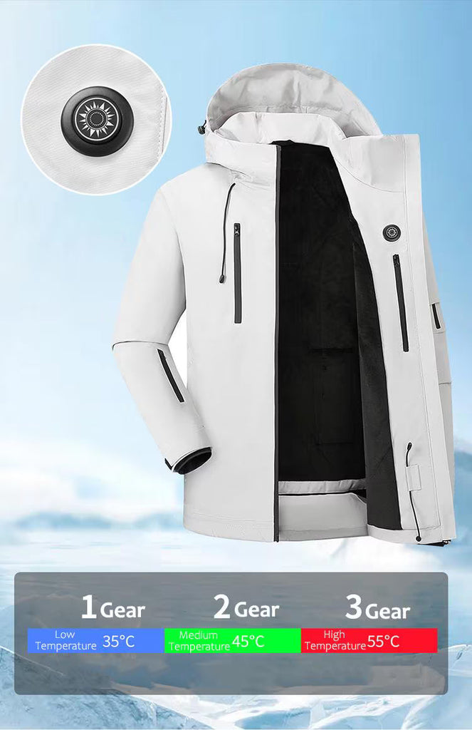 Men and Womens 5 area Winter Hooded Outdoor Heated Coat - Monde D'or