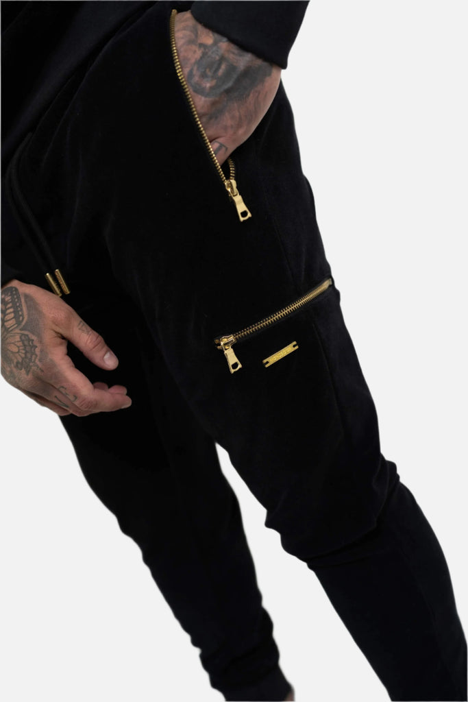 men's black velour joggers