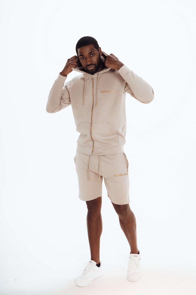 monde dor men's beige hoodie and shorts