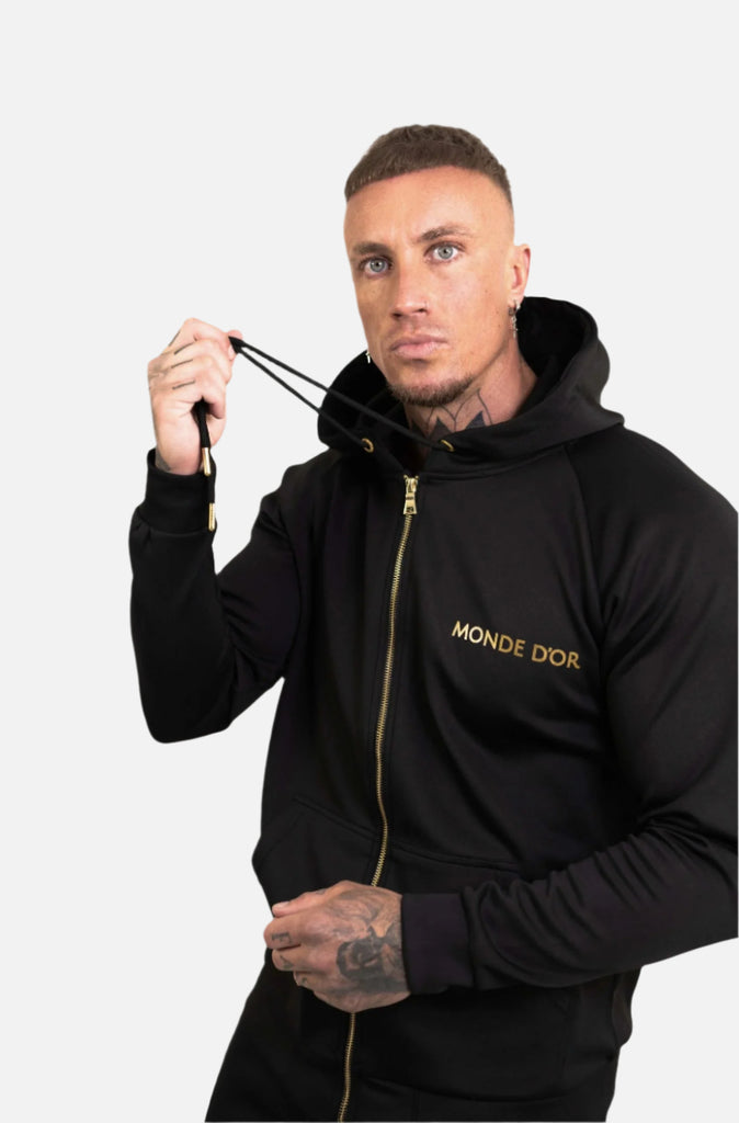 Mens black and gold zip hoodie 