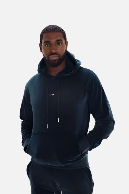 Mens Navy Velour Hoodie 