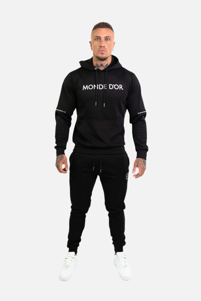 mens black zip tracksuit set