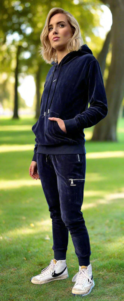 womens navy blue velour tracksuit
