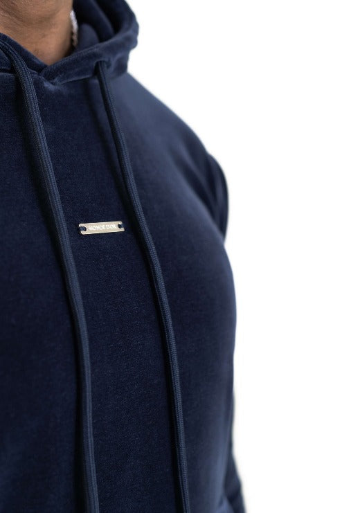 Navy Velour Hoodie  Monde dor