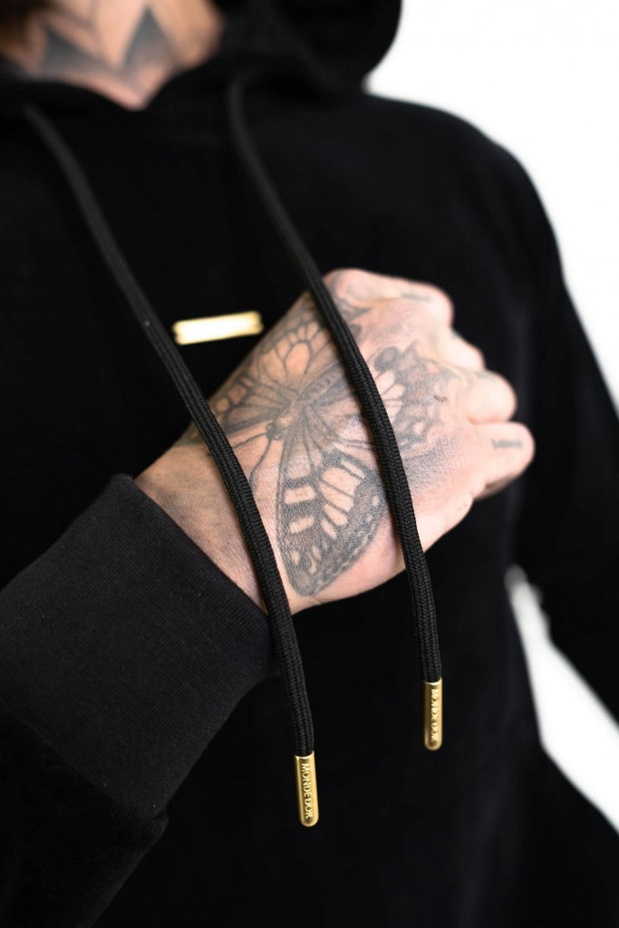 Mens Velour Black Hoodie details