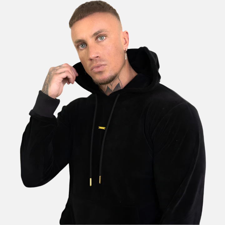 Mens Black  Velour Hoodie 